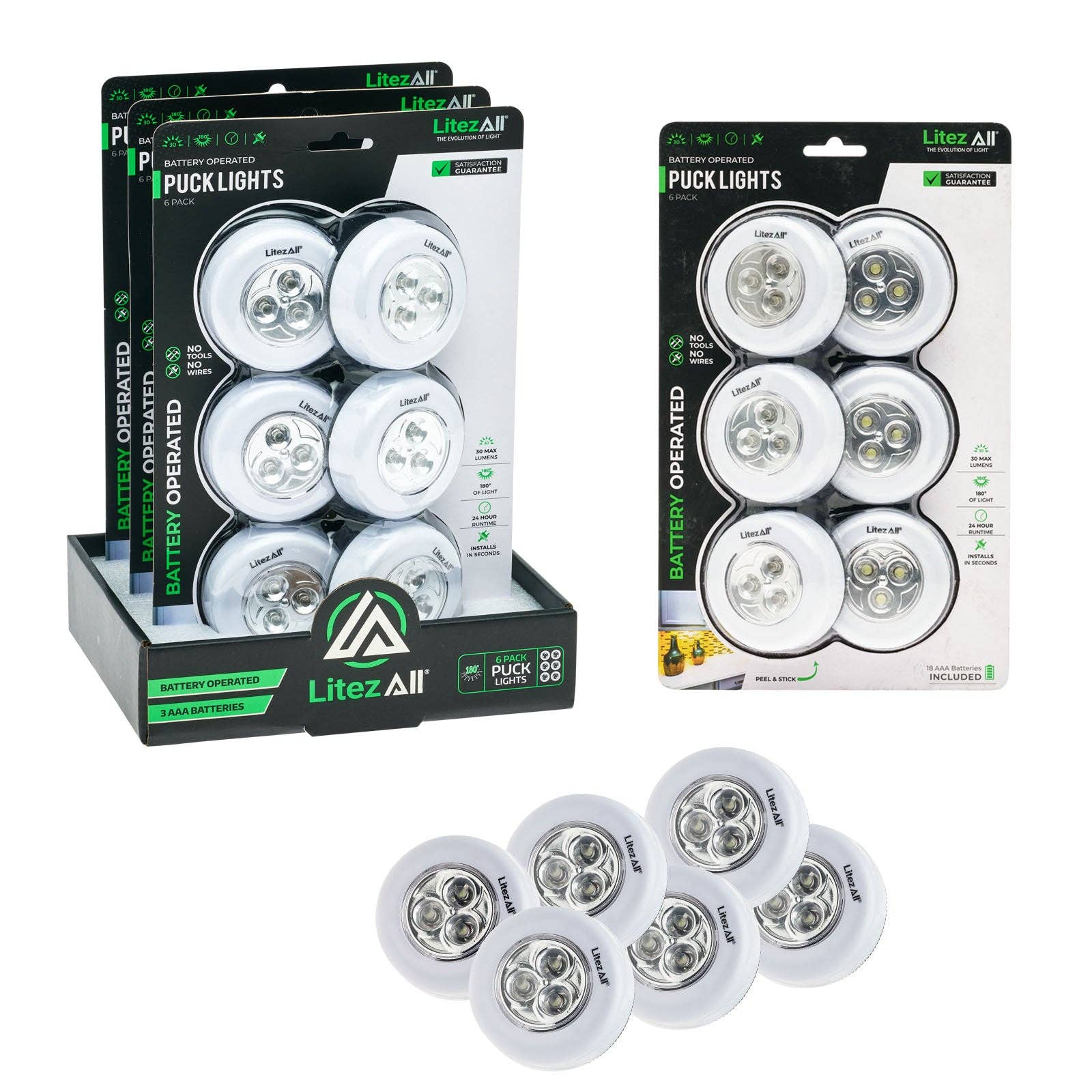 LitezAll - Wholesale Accent/Desk Lamp - LitezAll LED Puck Light 6 Pack0