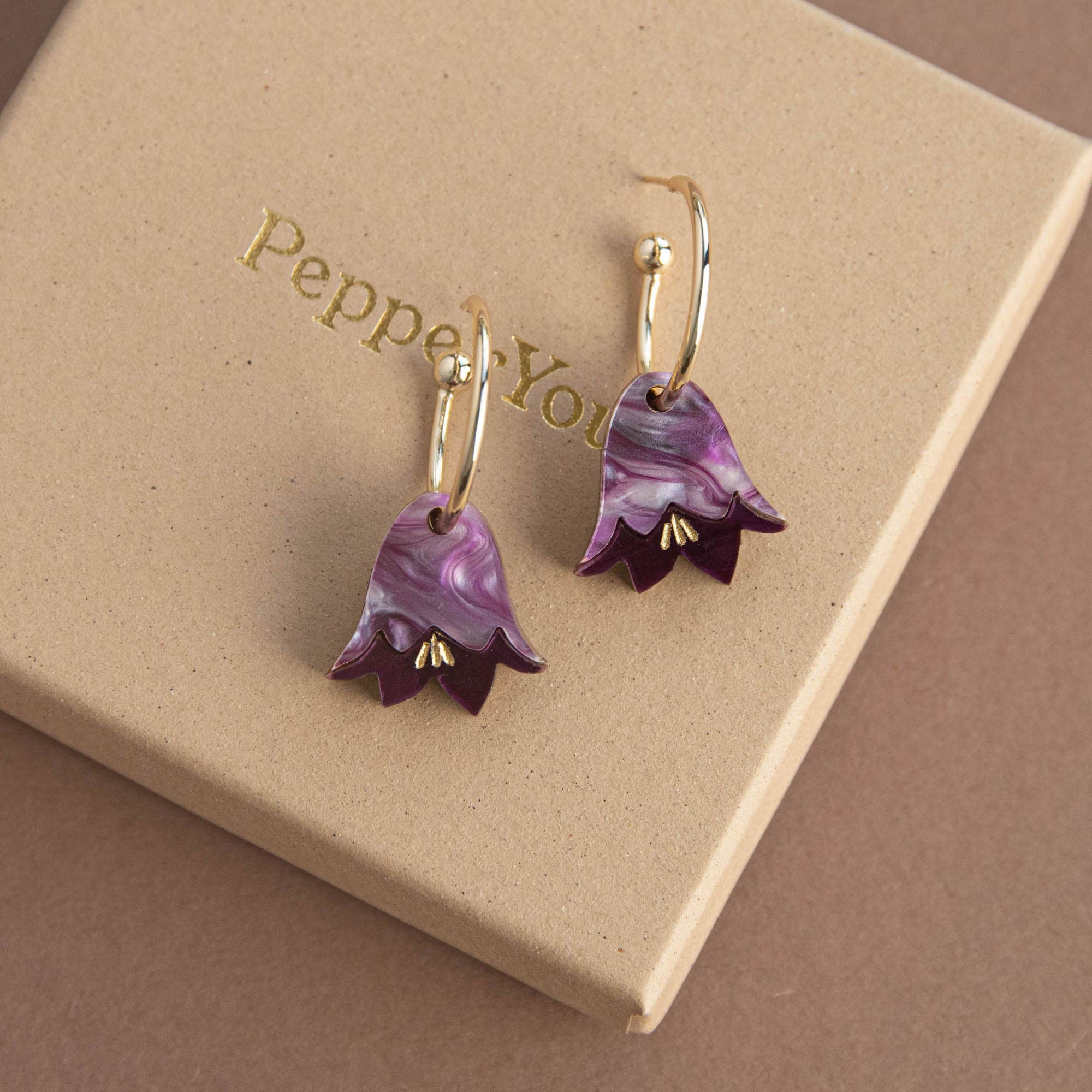 Pepper You - Wholesale Hoop Earrings - Wildflower Garden Hoops in Purple Marble3