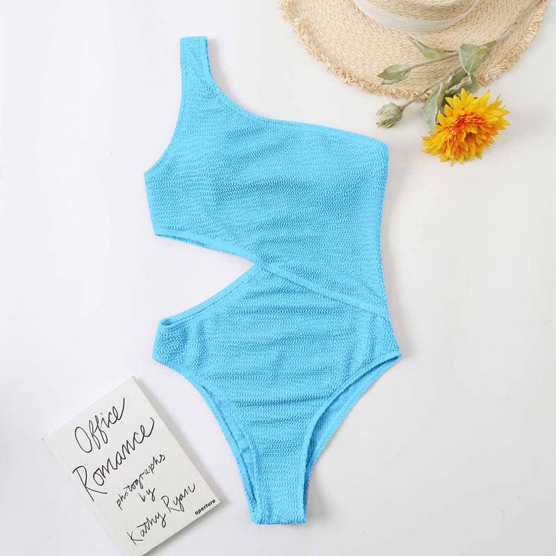 Sweetkama – wholesale One-piece swimsuit – Women’s – Wrinkle One Shoulder Waist Cut One Piece Swimwear Y267