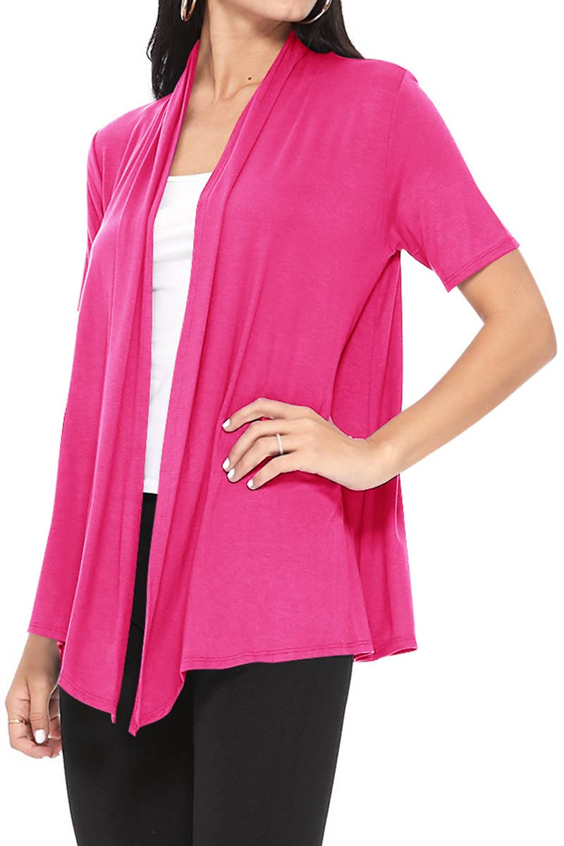 MOA COLLECTION - Wholesale Cardigan - Women's - Women's Casual Short Sleeve Draped Open Front Solid Cardigan25