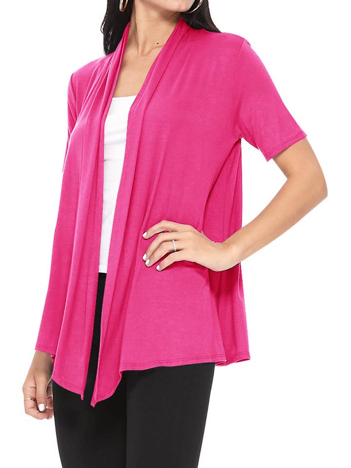 MOA COLLECTION - Wholesale Cardigan - Women's - Women's Casual Short Sleeve Draped Open Front Solid Cardigan25