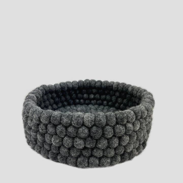Charcoal Gray Felt Ball Small Basket for wholesale by Feltiful