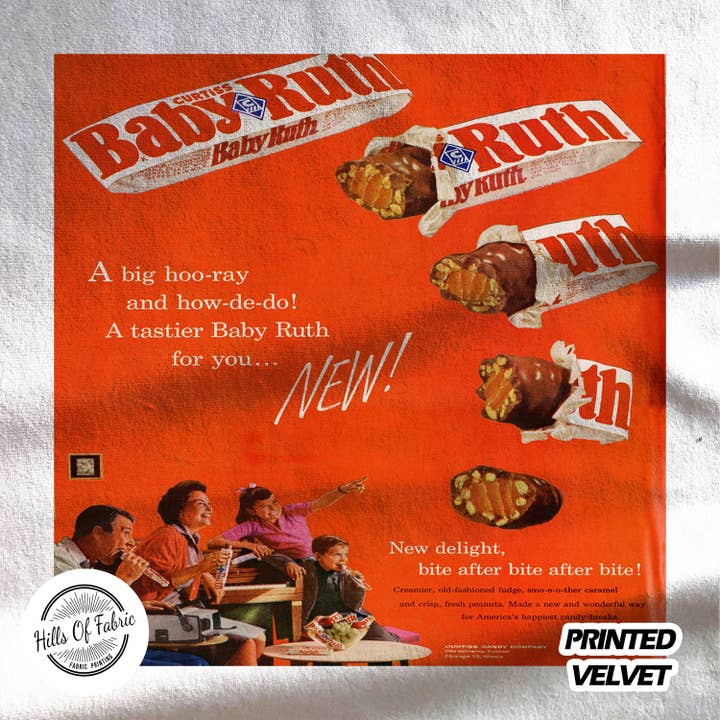 Curtiss New Baby Ruth Chocolate Bar Printed Fabric Panel for wholesale by Hills Of Fabric