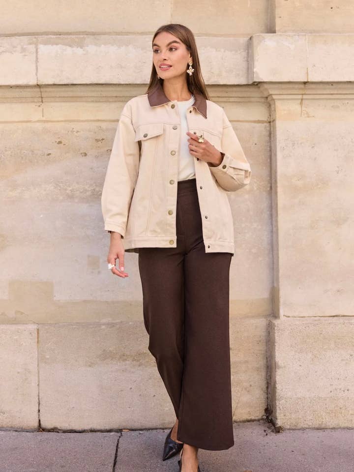 Frime - Wholesale Denim Jacket - Women's - Denim jacket with leather collar - 56743