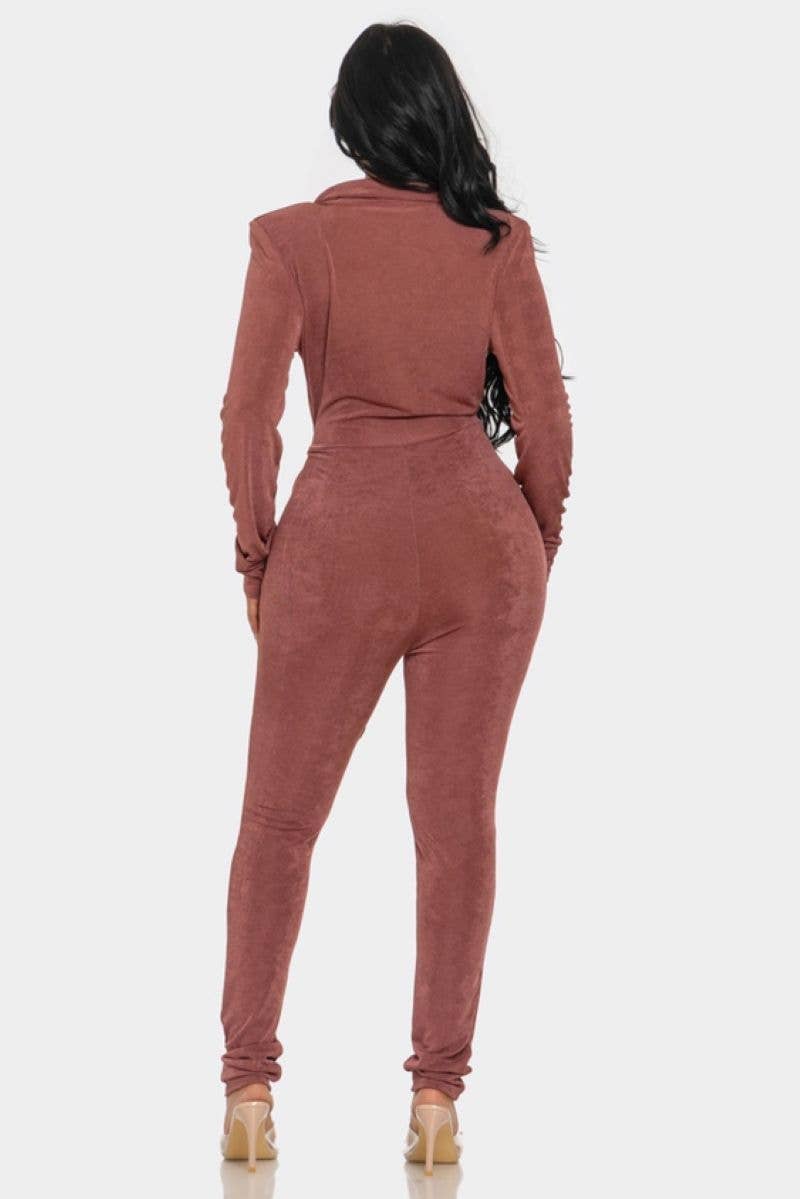 MARSALA V-NECK TIE-WAIST LONG SLEEVES JUMPSUIT SHP9639J for wholesale on Faire2