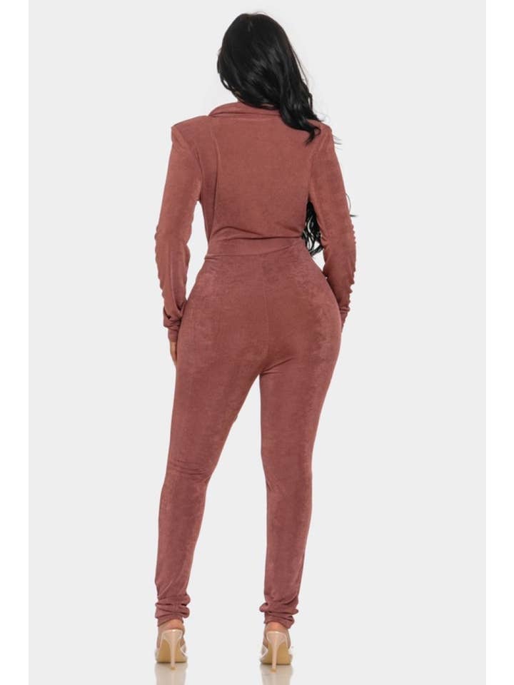 MARSALA V-NECK TIE-WAIST LONG SLEEVES JUMPSUIT SHP9639J for wholesale on Faire2