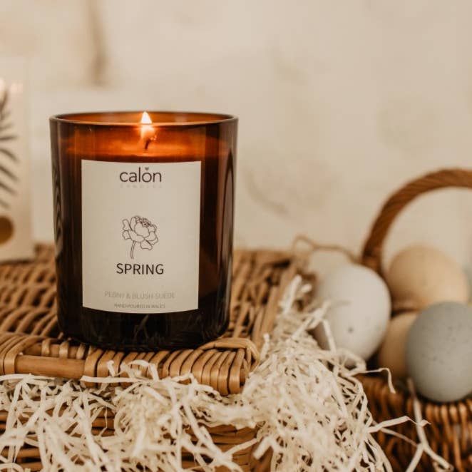 Vela de PRIMAVERA en vidrio ámbar con bolsa de regalo ecológica para venta al por mayor de Calon Home