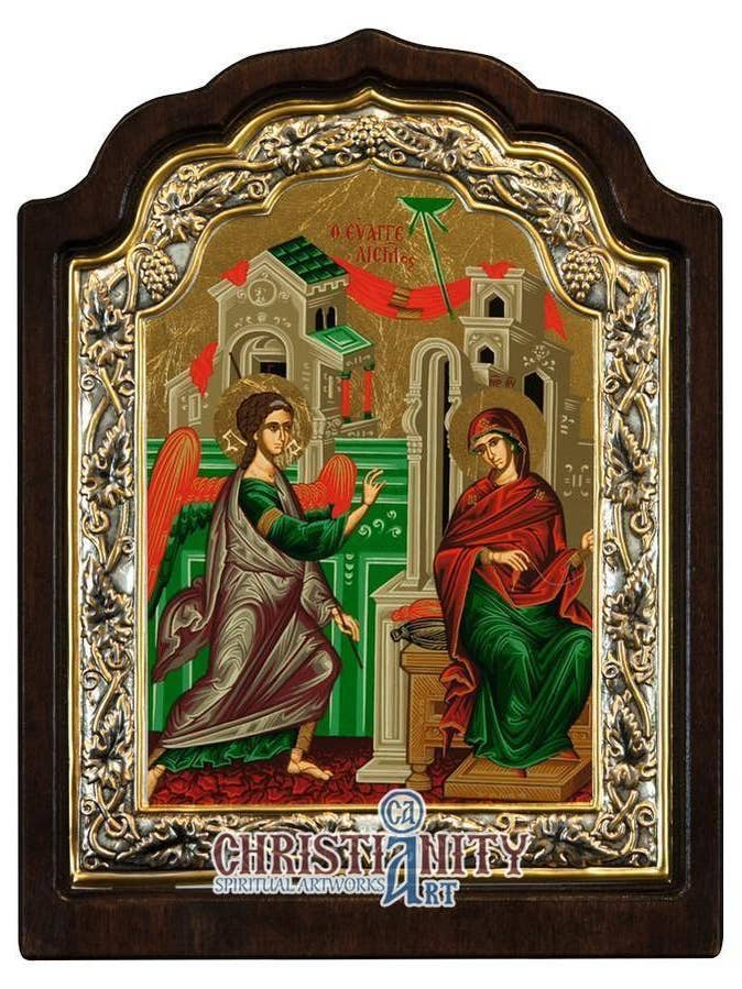 The Annunciation of Virgin Mary - Arched and Engraved Icon for wholesale by The Art of the Icon