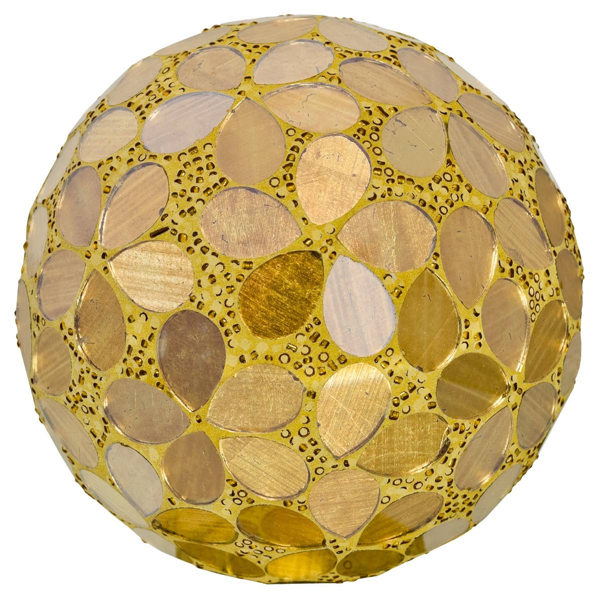 Febland - Wholesale Decorative Tabletop Object - Medium Mosaic Polyform Balls - Set of 6 - Gold Flower0