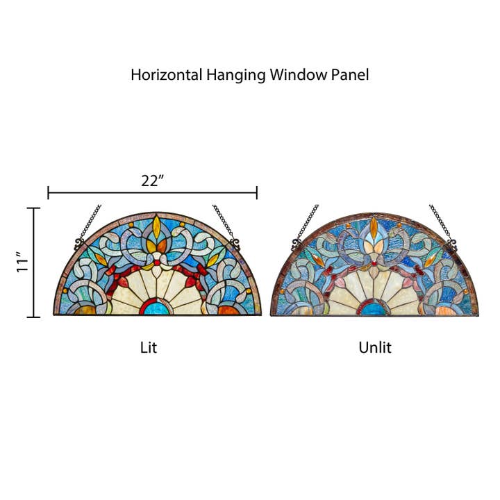 River of Goods - Wholesale Suncatcher - 11"H Maxine Blue Half-Moon Stained Glass Window Panel2