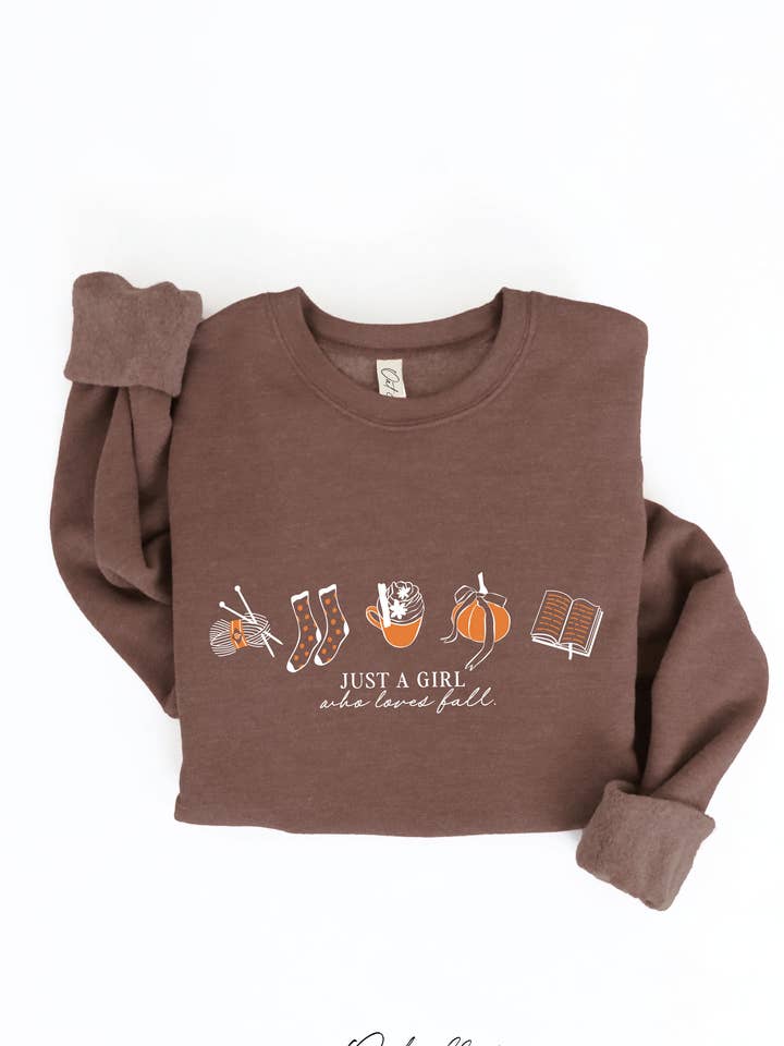 JUST A GIRL WHO LOVES FALL Graphic Sweatshirt for wholesale by OAT COLLECTIVE