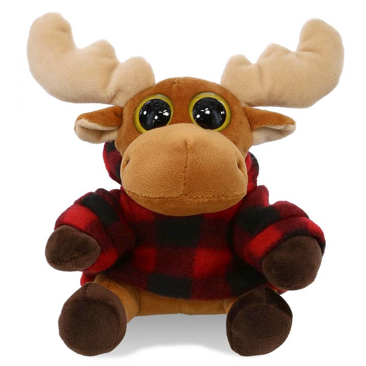 BIG EYE 6' PLUSH - MOOSE WITH RED PLAID HOODIE for wholesale by Cota Global
