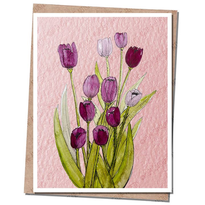 Tulips on Rosé Fine Art Greeting Card for wholesale by Capstone Artistry