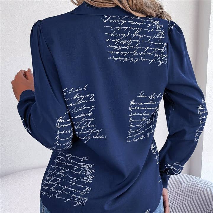 UZ Wholesale Store - Wholesale Button Down Shirt - Women's - Stylish Letter Print Shirt With Suit Collar And Long Sleeves2