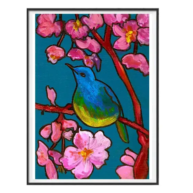 Plant Based Paintings - Wholesale Art Print - Bird in Blossom - Giclee Art Print1