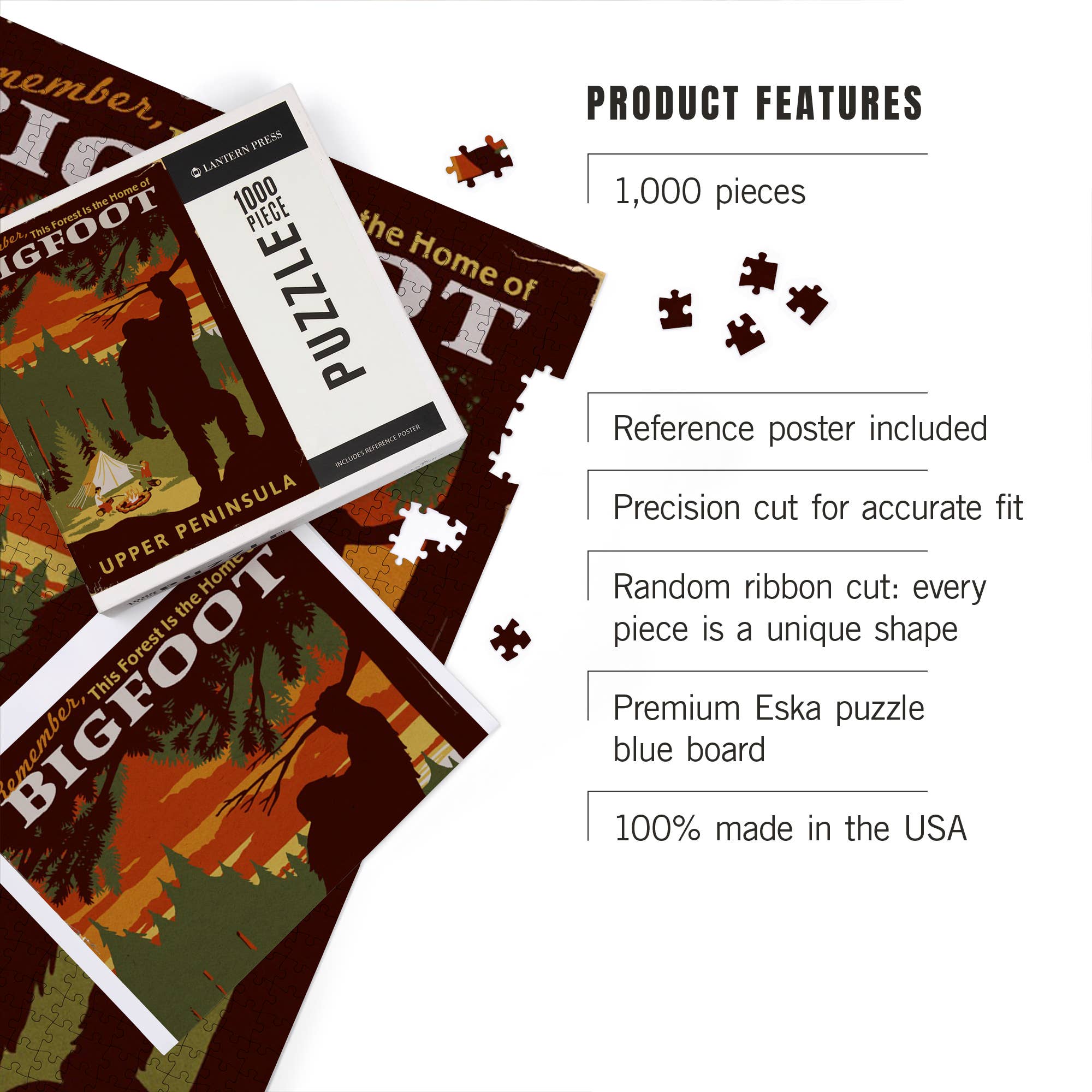 Lantern Press - Wholesale Puzzle - Adult - 1000 PIECE PUZZLE Upper Peninsula, Michigan Bigfoot2