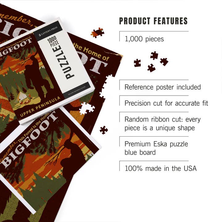 Lantern Press - Wholesale Puzzle - Adult - 1000 PIECE PUZZLE Upper Peninsula, Michigan Bigfoot2