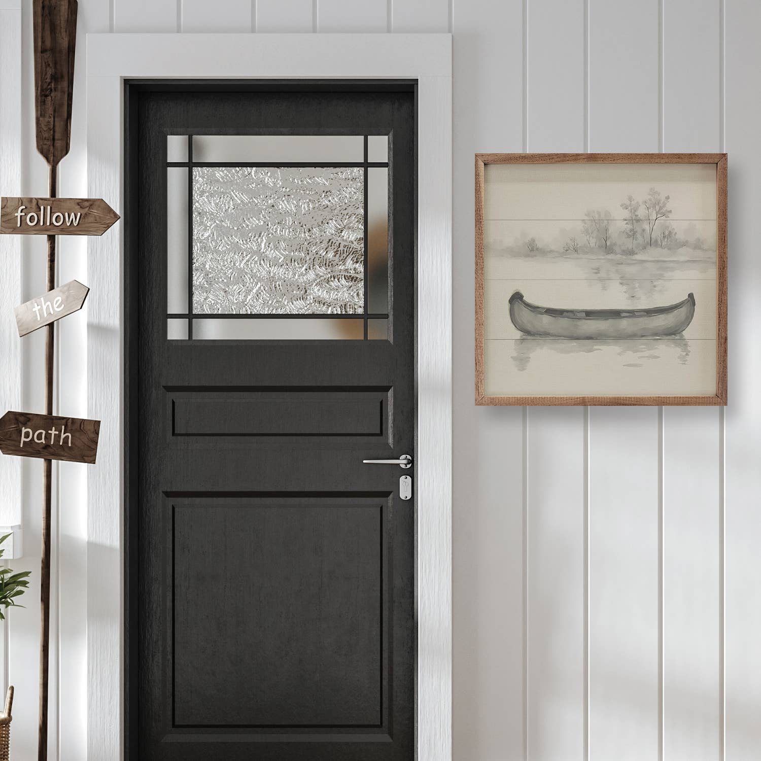 Kendrick Home - Wholesale Wood Wall Art - Canoe On Water Ink2