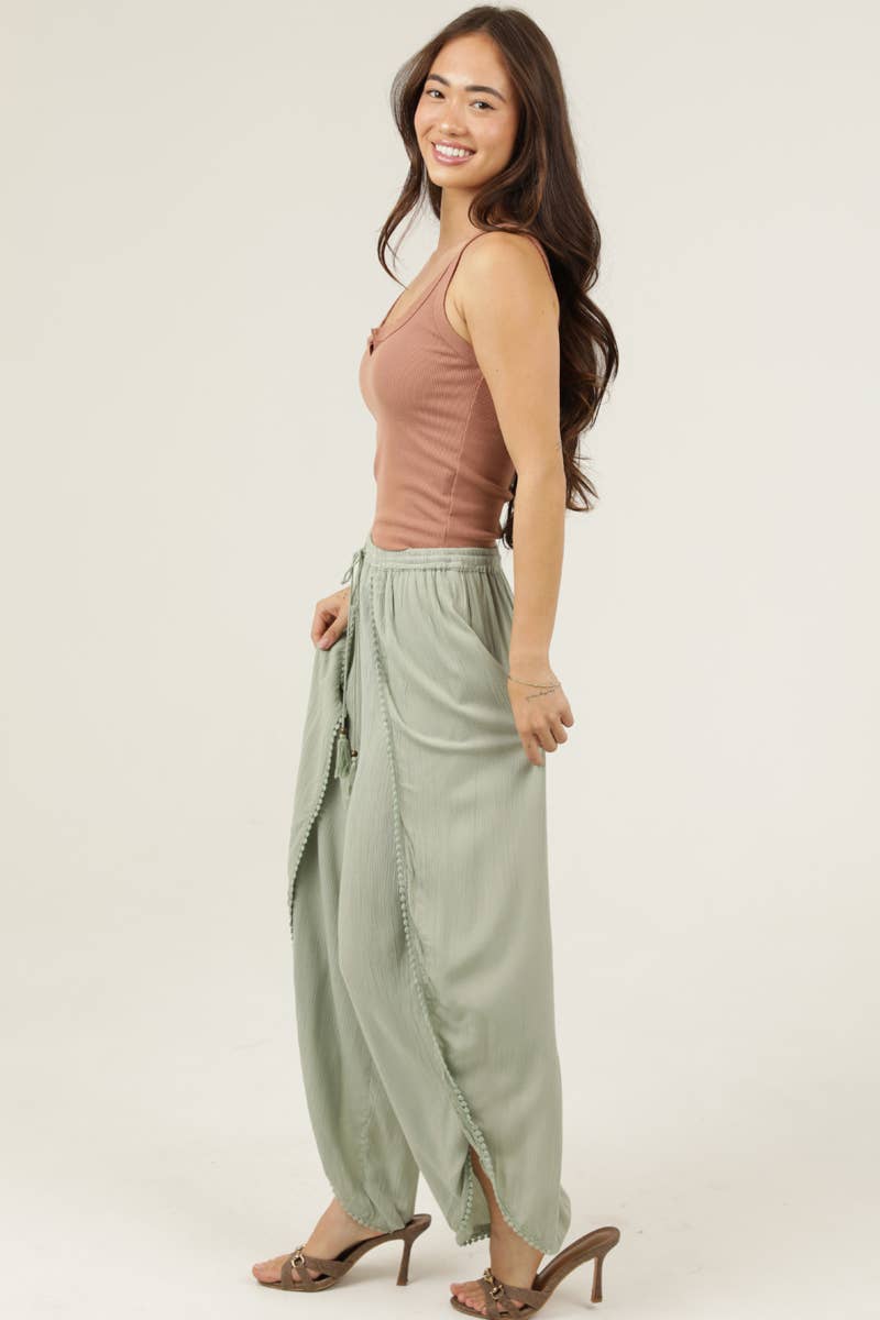 ANGIE - Wholesale Pants - Women's - 25P68-ASIS WRAP PANTS WITH CROCHET TRIM AND ELASTIC WAIST15