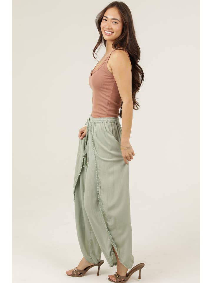 ANGIE - Wholesale Pants - Women's - 25P68-ASIS WRAP PANTS WITH CROCHET TRIM AND ELASTIC WAIST15