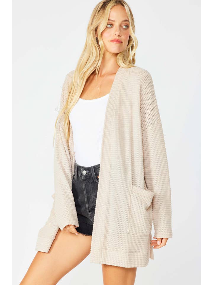 FSL Apparel - Wholesale Cardigan - Women's - SJ1005 - WAFFLE KNIT OPEN FRONT CARDIGAN WITH POCKETS21