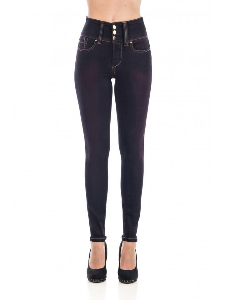 P1500 X-fit superstretch spijkerbroek met used look, oververfde kleur en strassteentjes - 526 PLUM voor wholesale door SOS Jeans