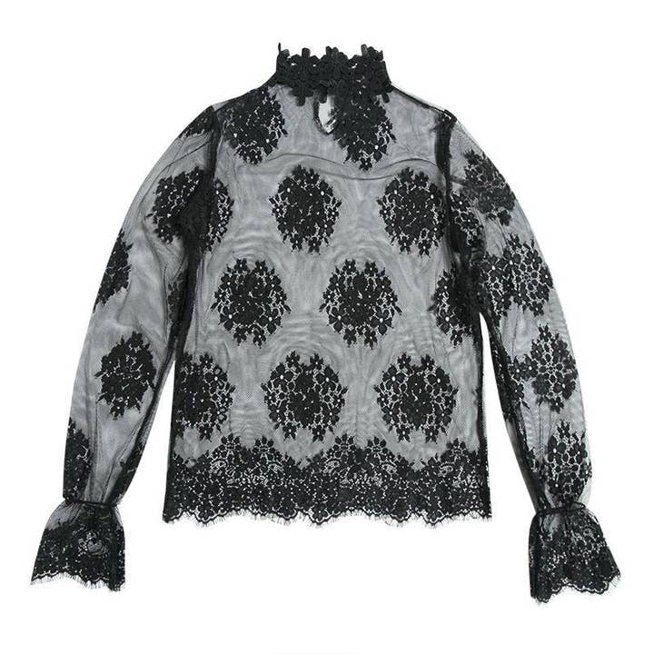 safistyle - Wholesale Blouse - Women's - Sheer Floral Lace Long-Sleeve Top