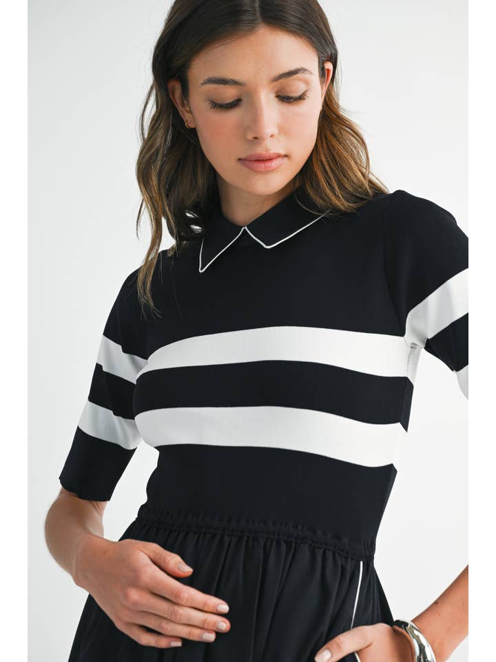 BLACK IVORY NWT0017 Striped Contrast Midi Dress for wholesale on Faire7