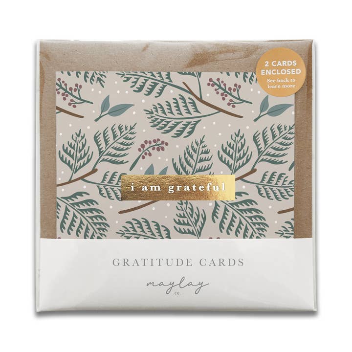 Festive Holiday Foliage “I Am Grateful” Gratitude Greeting Card for wholesale by Maylay Co.