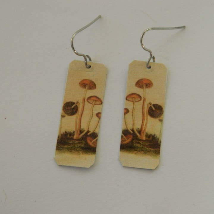 Mushroom Earrings Vintage Scientific Art Five Fungi for wholesale by Sarah Wood Studio