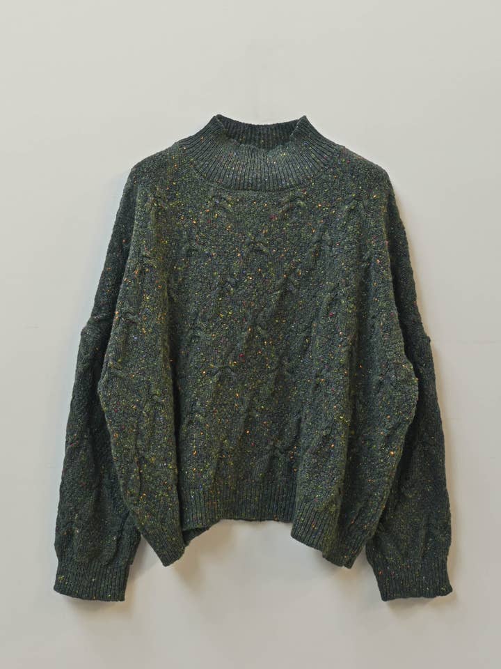 OUBAS - Wholesale Knit Sweater - Women's - Ings Donegal Cable Sweater in Forest0