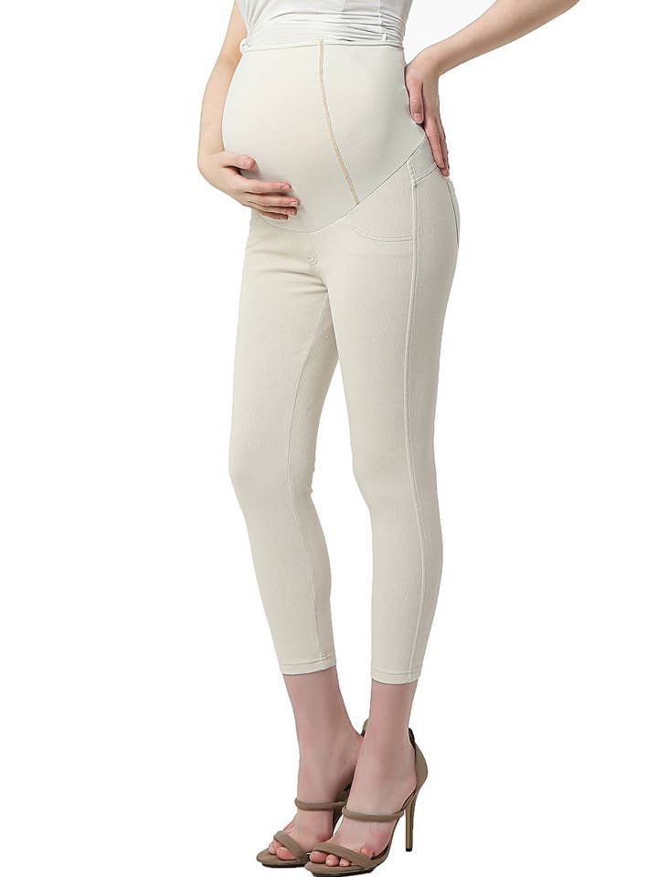 Kimi + Kai Maternity "Tia" Cropped Jeggings Tan for wholesale on Faire