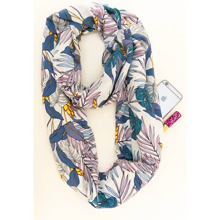 Pokète Inc - Wholesale Scarf - Women's - Gabrielle Hidden Pocket Scarf - Travel Scarf- Tropical White1