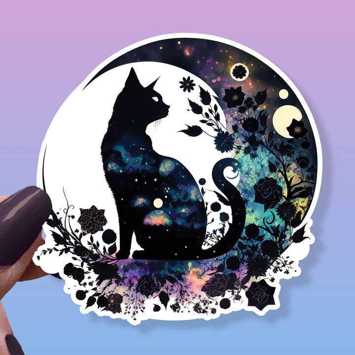 Black Cat Moon Roses Vinyl Sticker Metaphysical Intention for wholesale by London Luxury Candles