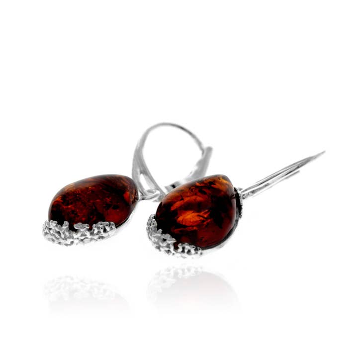 Pendientes Clásicos en Forma de Gota de Lágrima de Ámbar Báltico Auténtico y Plata de Ley 925 - AE27 para venta al por mayor de SilverAmber Jewellery