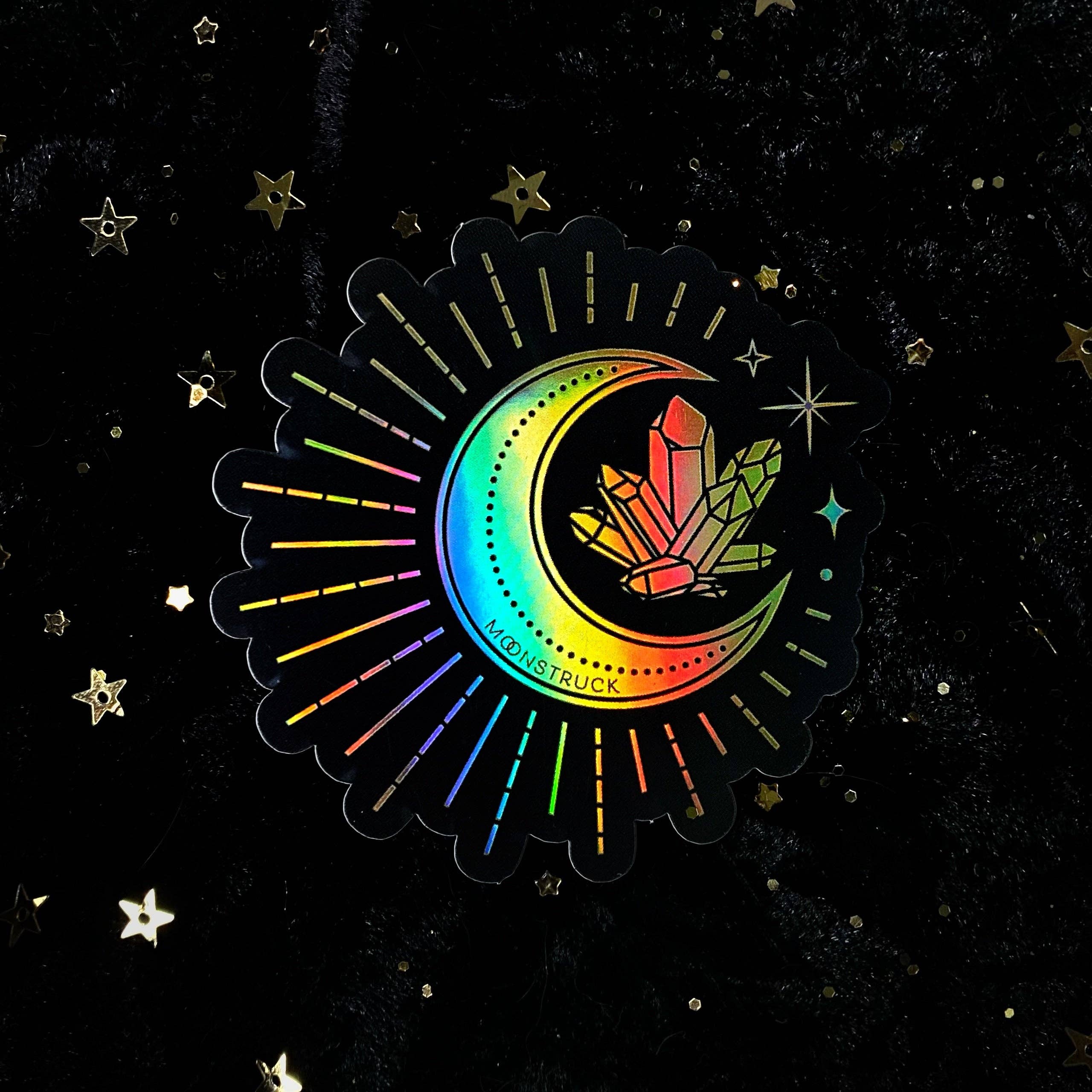 Moonstruck Crystals - Wholesale Sticker - Holographic Gold Moon Crystal Sticker