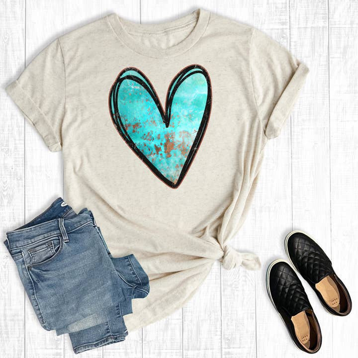 Western Valentines Turquoise Heart Graphic Tee for wholesale by The Way Down South