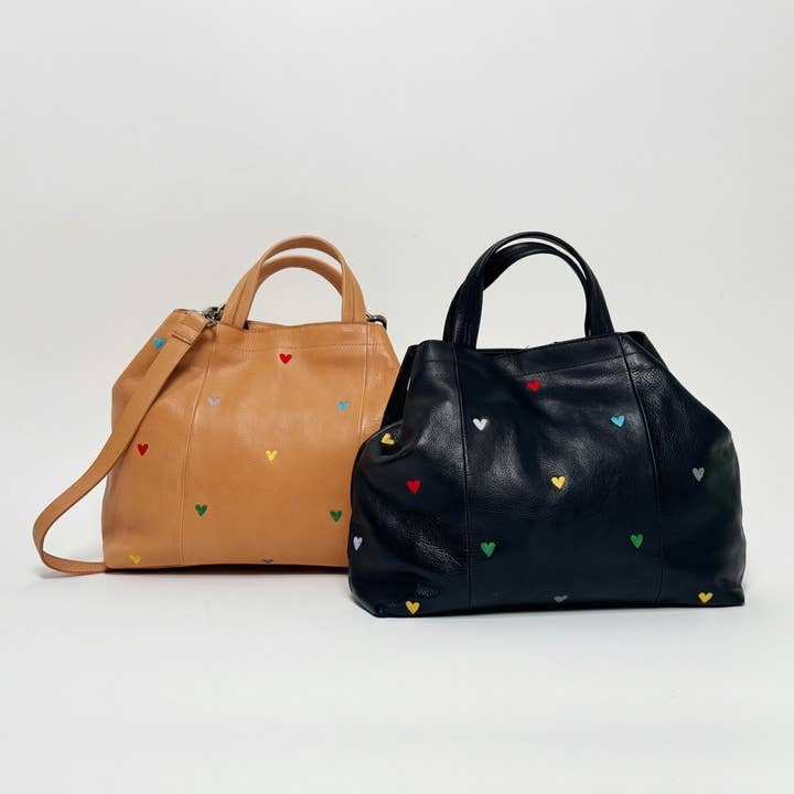 Leather Embroidered Heart Tote for wholesale by Latico Leathers