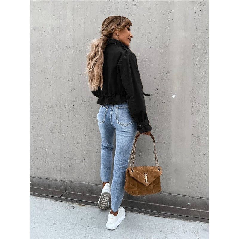 Plush Looks – wholesale Leather jacket – Women′s – Ladies Biker Jacket Cropped Top5