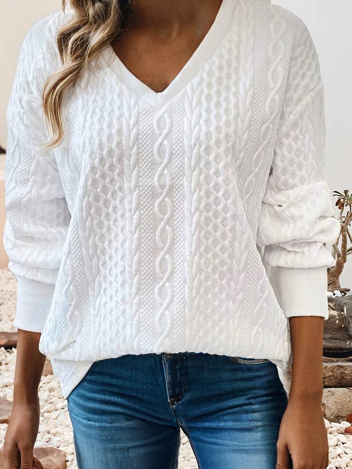 LDC Casual V-Neck Oversized Long-Sleeve Textured Sweatshirt for wholesale by Little Daisy Closet