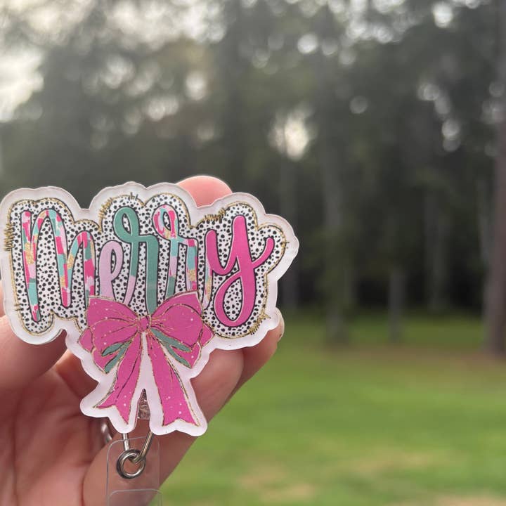 Merry Badge Reel – Christmas Retractable ID Holder for wholesale by Hello Darling Designs