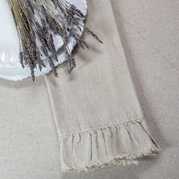 Arte Italica & Crown Linen Designs - Wholesale Tea Towel - Provence Linen Towel with Ruffle and Fringe