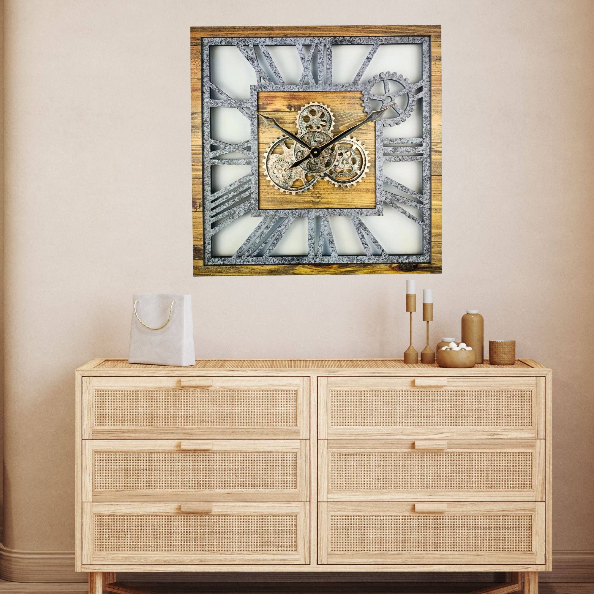 The Gears Clock - Wholesale Wall Clock - AMERICA LINE WALL CLOCK SQUARE 24 INCH WOOD AND STONE8