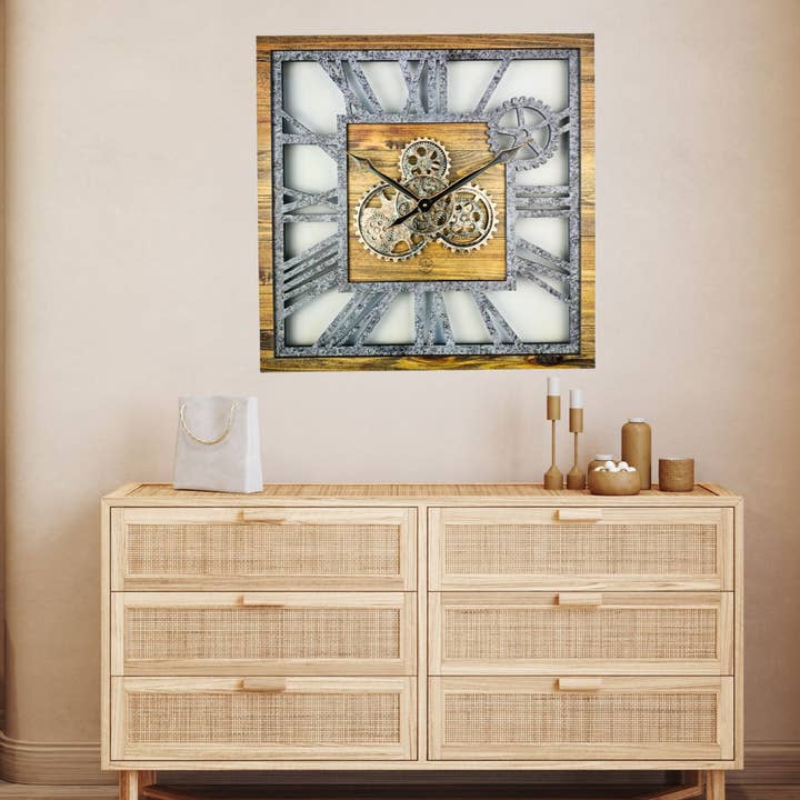 The Gears Clock - Wholesale Wall Clock - AMERICA LINE WALL CLOCK SQUARE 24 INCH WOOD AND STONE8