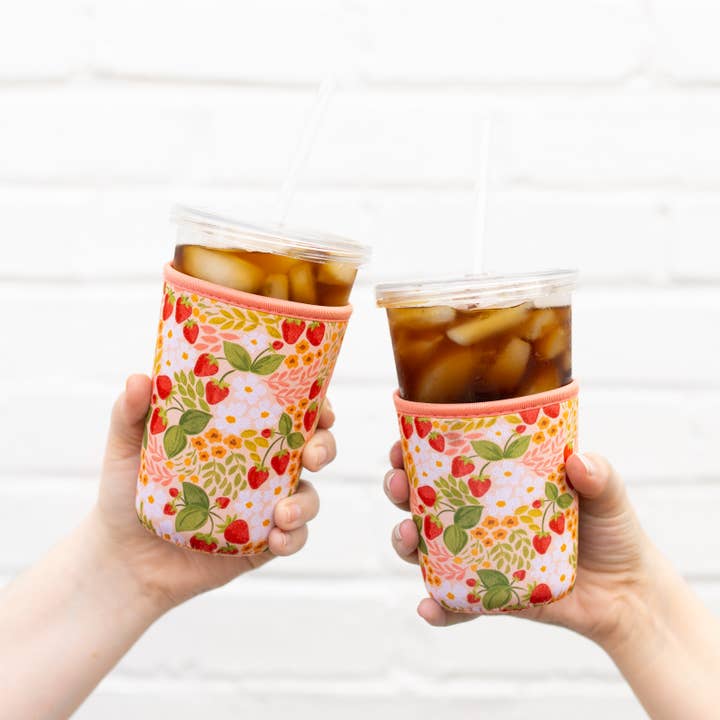 Elyse Breanne Design - Wholesale Drink Huggers & Koozies - Strawberry Patch Drink Sleeve Iced Coffee Sleeve Drink Cover