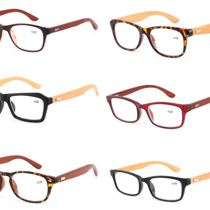 Apollo Eyewear - Wholesale Eyeglasses - Unisex - Bamboo Reading Glasses with Counter Display