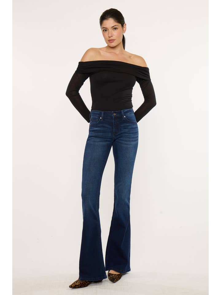 DARK OPEN PACK MID RISE FLARE JEANS-KC6102D-OP for wholesale on Faire