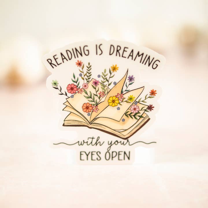 Savannah and James Co - Wholesale Sticker - Reading Is Dreaming, Floral Book Vinyl Sticker, 3x3 in.1