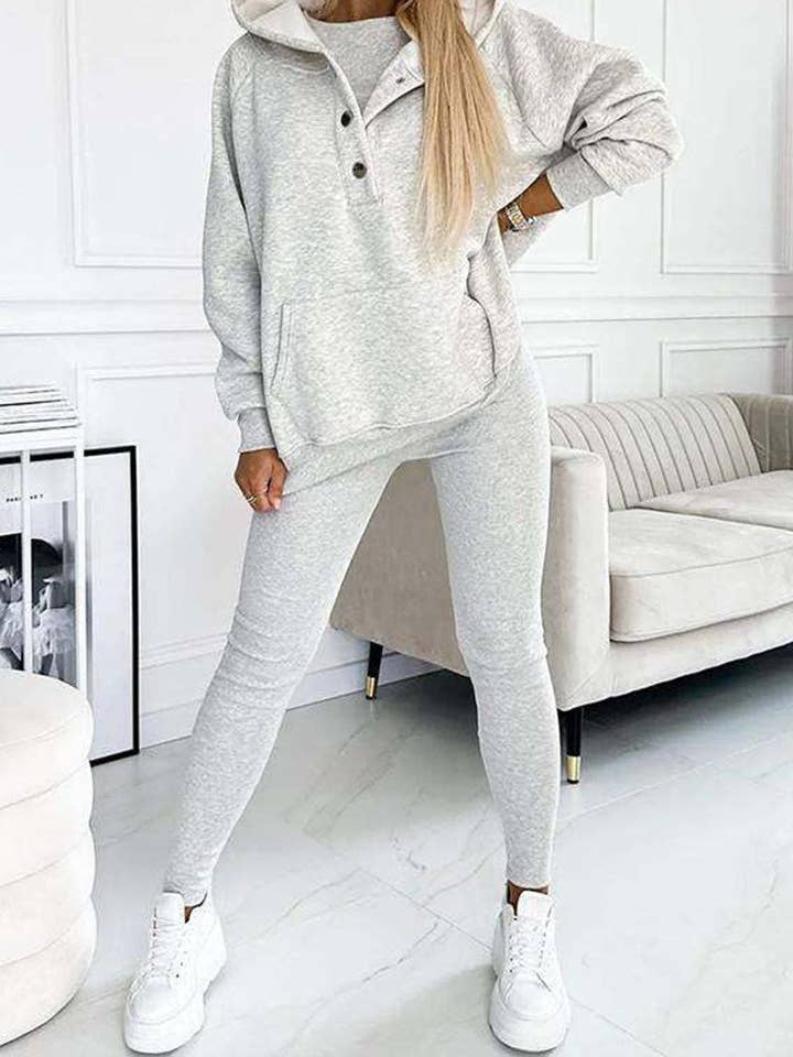 DE VAVE - Wholesale Lounge Set - Women's - Buttoned Hoodie and Tank and Leggings Set
