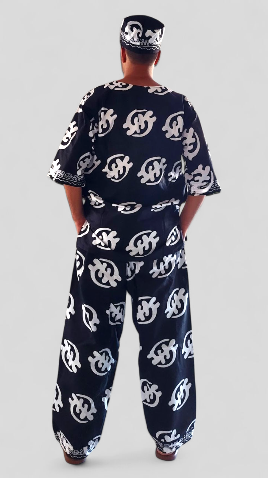 India Batik - Wholesale Top & Pant Set (NOT Loungewear) - Men's - Men's 3Pcs  Embroidery Set- Black Gynamee Print1